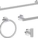 Chrome Bathroom Hardware Set, 4 Pieces Towel Bar Towel Holder Set Includes Towel Bar, Toilet Paper Holder,Towel Ring and Towel Hook Wall Mount Bathroom Accessories Towel Racks for Bathroom