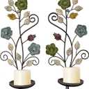 Wall Sconces Candle Holder Set of 2, Antique Color Style Leaf Branch Wall Mount Hanging Metal Wall Candle Holder Candle Sconce for Living Room Dining Room