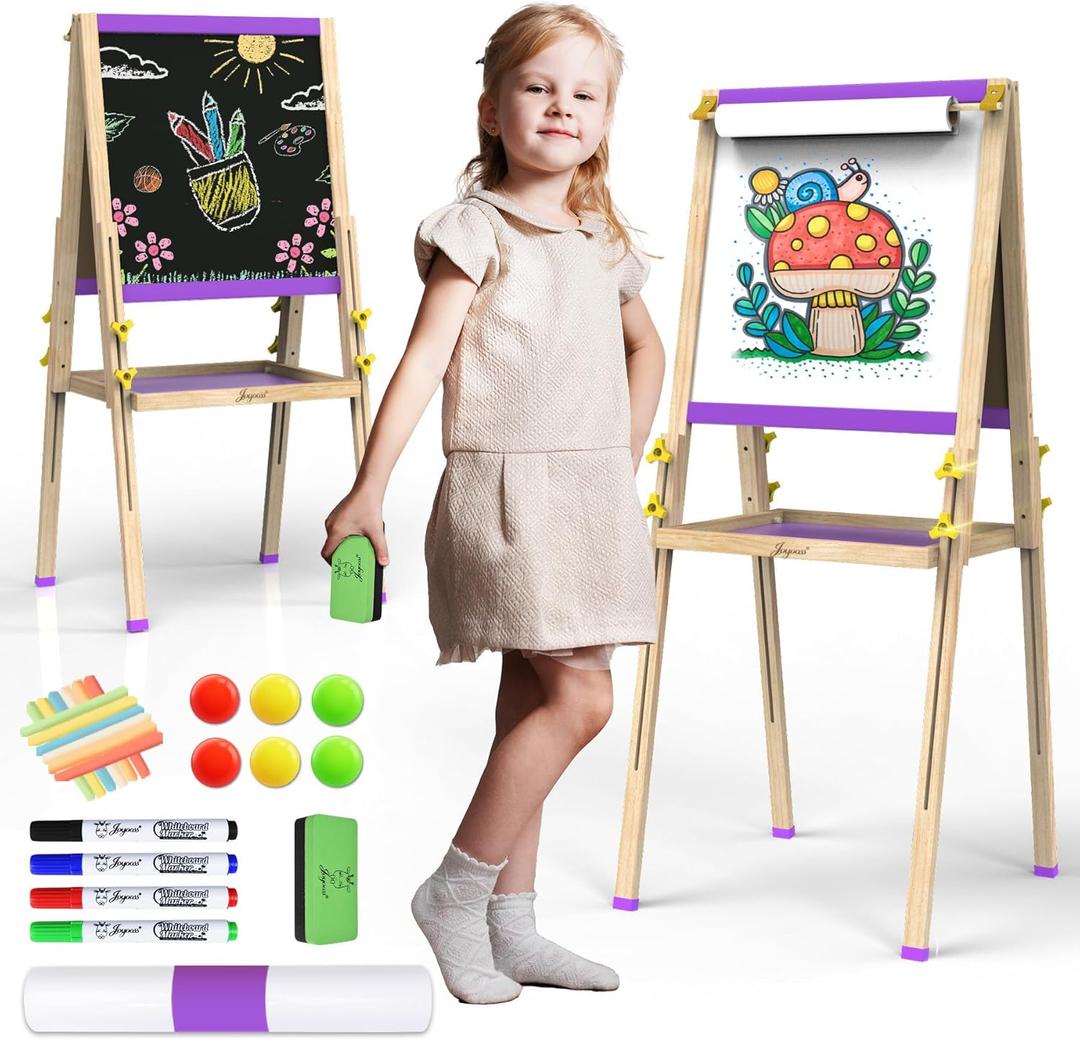 JOYOOSS Easel for Kids Art Easels for Toddlers,Adjustable Magnetic Whiteboard Chalkboard for Kid Dry Erase Board Easel for 2 Year Old and Toddler Art Easel for Kids Ages 4-8 8-12 (Purple)