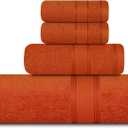 Casa Lino 4 Piece Bath Towel Set | 1 Bath Towel, 2 Wash Cloth, 1 Hand Towels | Bathroom Essentials for New Home, 100% Cotton Luxury Towels, Highly Absorbent Bathroom Set, Coral Orange.