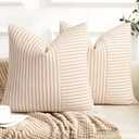 YCOLL Fall Pillow Covers 18x18, Modern Accent Throw Pillow Covers Set of 2, Burnt Orange Striped Patchwork Linen Decorative Pillows Cushion Covers for Couch Chair Bedroom Fall Decorations