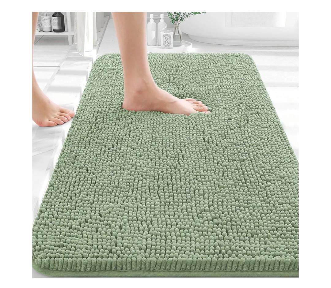 OLANLY Bathroom Rugs 30x20, Extra Soft Absorbent Chenille Bath Rugs, Rubber Backing Quick Dry, Machine Washable Bath Mats for Bathroom Floor, Tub and Shower, Home Decor Accessories, Sage Green