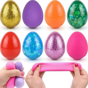 8 Pack Easter Eggs Stress Balls Squishy Toys Fidget Squeeze Toys for Kids Toddlers Easter Egg Hunt Fillers Easter Basket Stuffers Party Favors Gifts