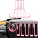 RTTCZ for Wrangler JL Mesh Front Grille Grill Insert Headlight Light Cover Trim for Jeep Wrangler JL JLU 20182022 Pink Exterior Accessories 9pcs