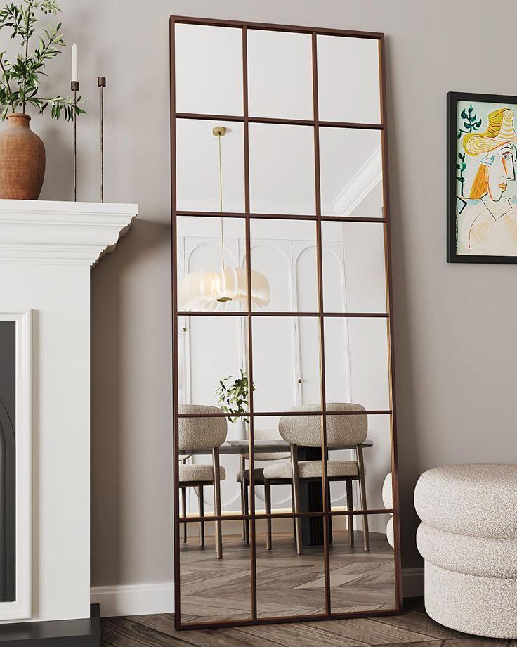 Antok Full Length Mirror, Floor Mirror 65" x 22" Rectangular Window Decorative Mirror, Metal Framed Decor Floor Mirror Art Pane Mirror Wall Decor for Bedroom, Living Room, Entryway, Bronze