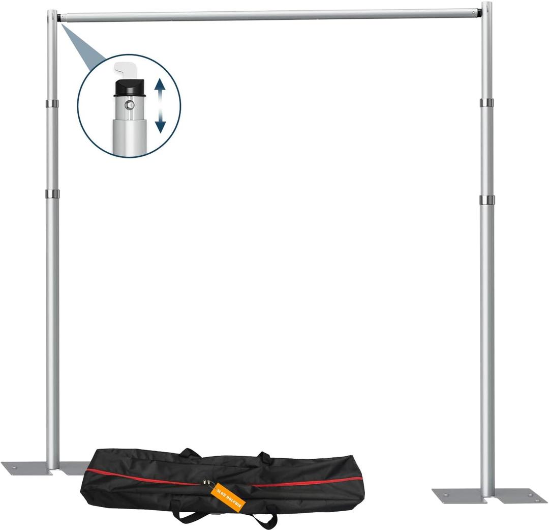 SLOW DOLPHIN 10x 8.6ft Pipe and Drap Backdrop Stand Kit,Heavy Duty Adjustable Frame Backdrop Stand for Event, Birthday Party, displays and Wedding Decoration