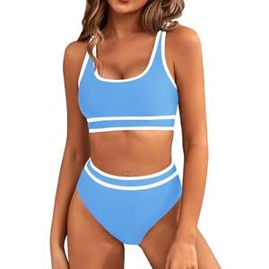 BMJL Women's High Waisted Bikini Sets Sporty Two Piece Swimsuits Color Block Cheeky High Cut Bathing Suits, S
