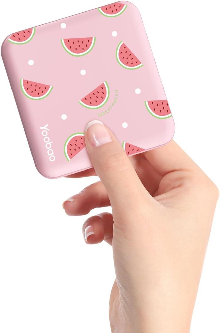 Yoobao Portable Charger, PD 20W USB-C in&Out Power Bank 10000mAh Super Fast Charging, Cute Stuff for Girls Kids Travel, Mini Phone Battery Pack for iPhone 14/13/iPad/Android/Samsung/LG (Watermelon)