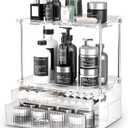 2-Tier 2-Drawer Bathroom Countertop Organizer : Large Multi-Purpose Makeup Vanity Organizer - Perfume & Skincare Storage Amber Clear