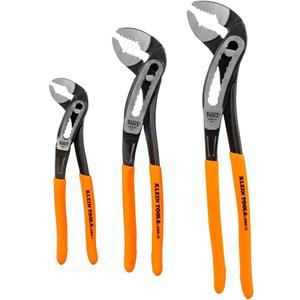 Klein Tools D5053KIT 3-Piece Classic Klaw Pump Pliers Set, 7-Inch, 10-Inch, and 12-Inch Pump Pliers, Compact Design with V-Jaw and Hardened Teeth for Maximum Torque