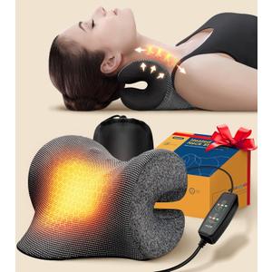8X Pain Relief Magnetic Therapy Heated Neck Stretcher, 3X Larger Graphene Heating Pad Cervical Traction Device Pillow, Neck Hump Corrector w/Timer Setting, Relax Gifts for TMJ Tension Muscle Migraine (Grey)