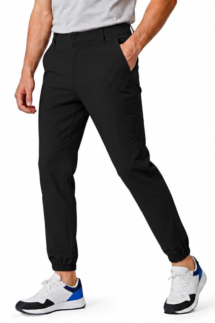 GINGTTO Mens Golf Pants Joggers Slim Fit Tapered Stretch Black 28in Inseam | Lightweight, 4 way Stretch, Athletic fit, Stretch waist, Zipper pockets, Versatile for golf, dress and casual occasions. Size 28W 26L