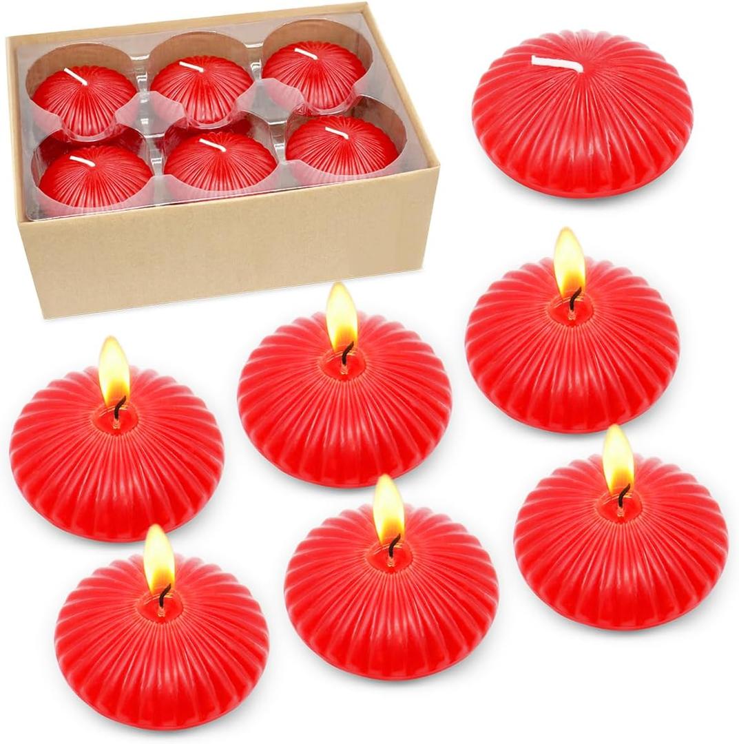 12 Pack 3 Inch Red Floating Candles for Valentines Day, 10 Hour Unscented Dripless Tealight Candles for Cylinder Vases, Centerpieces at Wedding Party Pool Holiday - Wavy Float Candle