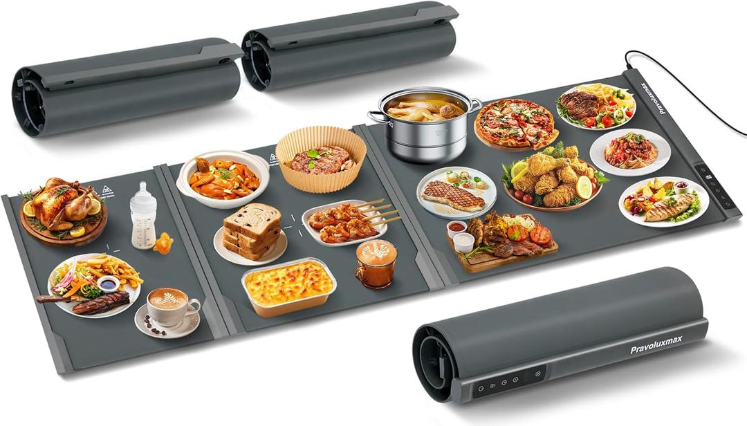 Food Warming Mat Extra Large, 54" x 16" Extra Long Warming Tray Mat Roll Up Silicone Electric Heating Food Warmer with 7 Temperature Settings 1-4 Hour Timer for Buffets Parties