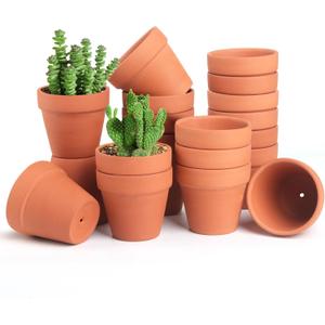 FAMILY 20 Pack 3.15 inch Terra Cotta Clay Flower Pots - Breathable and Paintable Indoor Mini Planters for Kids and Adults