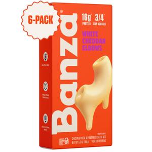 Banza Chickpea Pasta Mac & Cheese  High Protein Gluten Free Healthy Pasta  Mac & Cheese, Elbows with White Cheddar (Pack of 6) (EXP 09/18/26)
