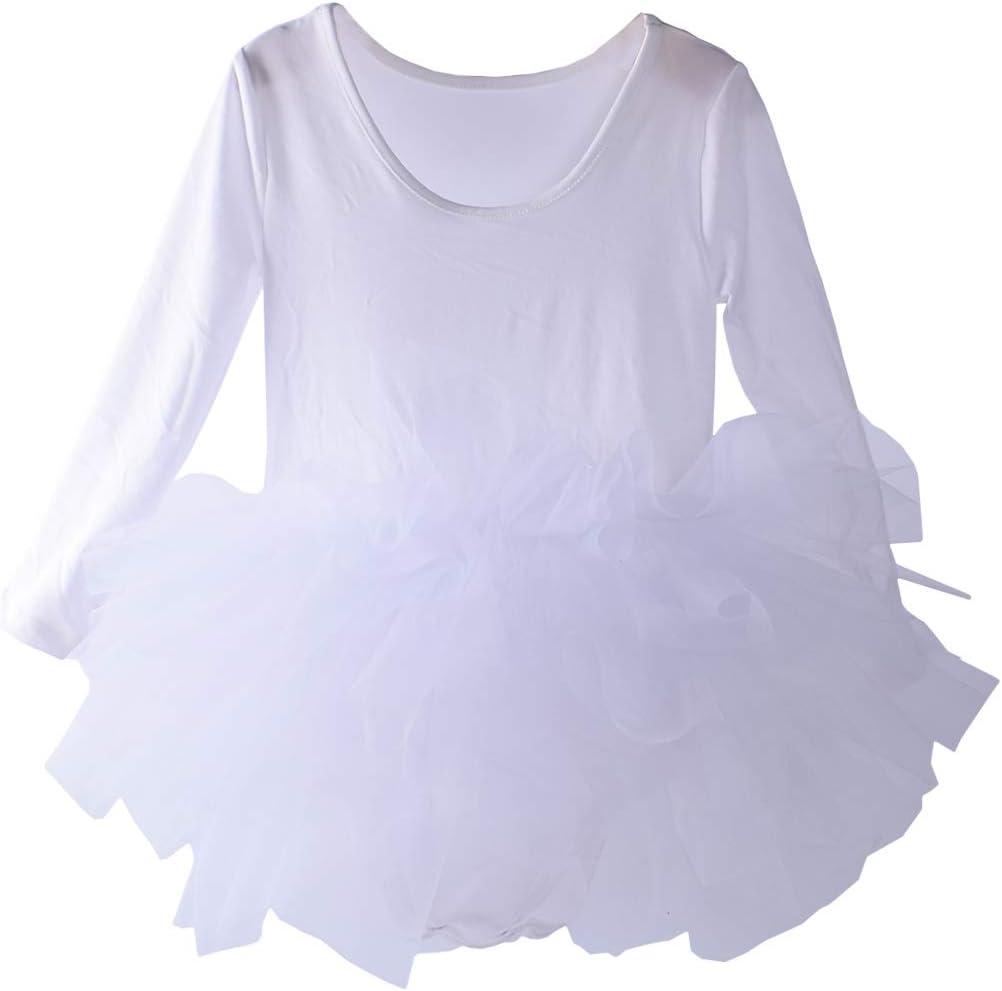 Toddler Girls Ballet Tutu Dress Gymnastics Long Sleeve 4-Layers Tulle Tutu Leotard White 2 Years