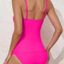 Eomenie Women's Swimsuit Tankini Tummy Control Bathing Suits Two Piece Full Coverage Slim Swim Suits with High Waisted Bottom (Pink, L)