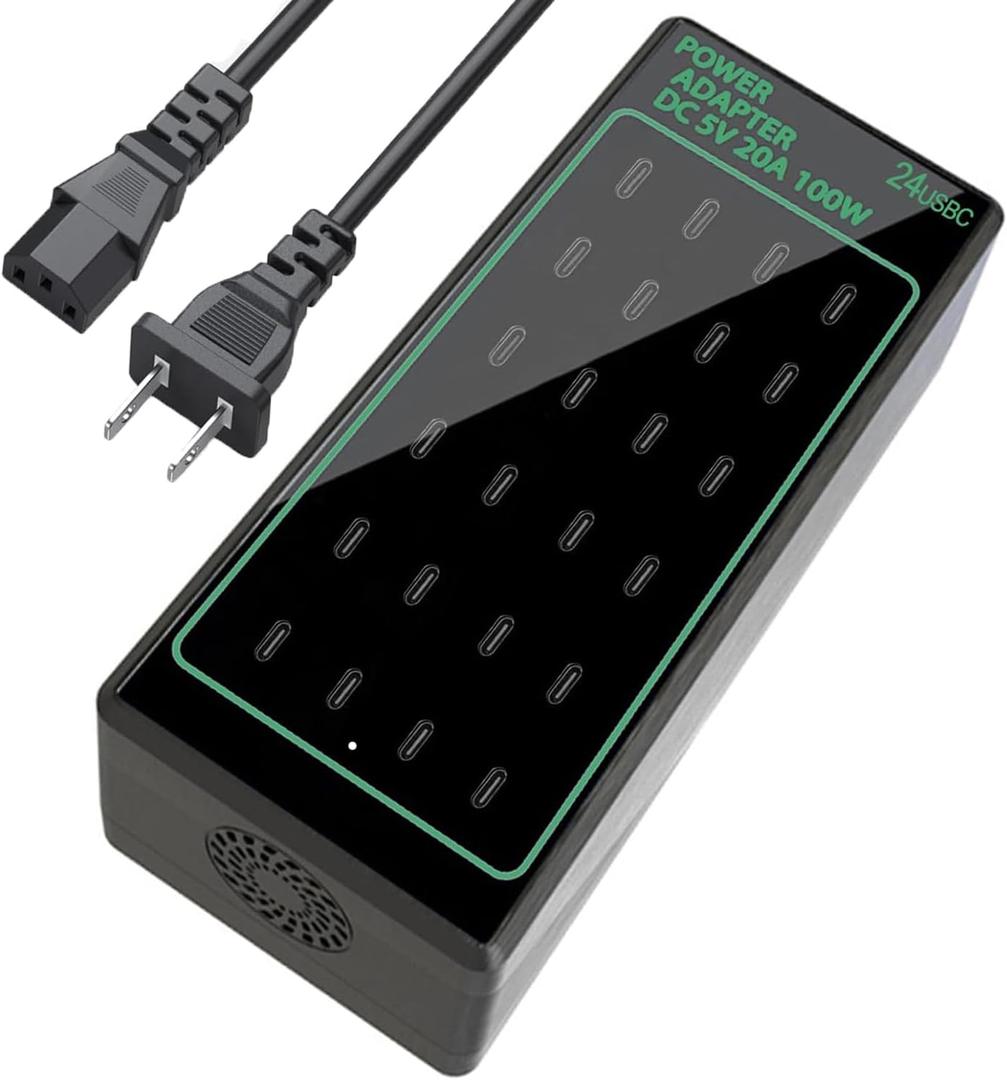 24-Port 100W (20A) USB C Charging Station, Multiple Fast Charger Hub, Home Desktop Power Adapter, Travel Convenient, Compatible With iPhone/Samsung/Google and More