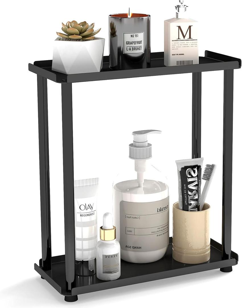 2-Tier Bathroom Countertop Organizer Sink Counter Shelf for Vanity Storage, Makeup Tray for Perfume Skincare Bedroom Kitchen, Black