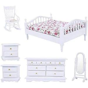EatingBiting 1:12 Scale mini House Simulation Model Furniture Sets Bed Wardrobe Chair Dressing Mirror Mini Home Decoration Miniature Furniture Bed Dresser Mirror