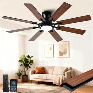 Ceiling Fans with Lights, 54 inch Low Profile Ceiling Fan with Light and Remote Control, Flush Mount Ceiling Fan for Bedroom, Living Room, Reversible, 3CCT, Dimmable, Noiseless DC Motor, Brown