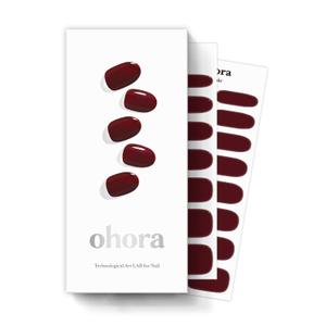 ohora Semi Cured Gel Nail Strips (N Classic Burgundy) - Red, Solid, Works with Any UV/LED Lamps, Salon-Quality, Long Lasting, Easy to Apply & Remove - Includes 2 Prep Pads, Nail File & Wooden Stick
