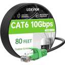Cat 6 Ethernet Cable 80 ft High Speed 23AWG RJ45 Internet Cable for Outdoor & Indoor Support CAT6 Network Solid Black Computer LAN for PC80FEET Green Head