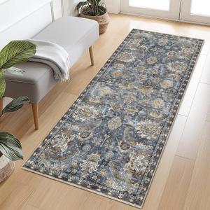 RUGSURE Washable Area Rugs - Perfect for Living Room, Bedroom, Kids Room, Nursery - Stain & Water Resistant Non-Slip, Pet & Child Friendly, Vintage Tribal Area Rugs (Navy, 2'6'' x 8')