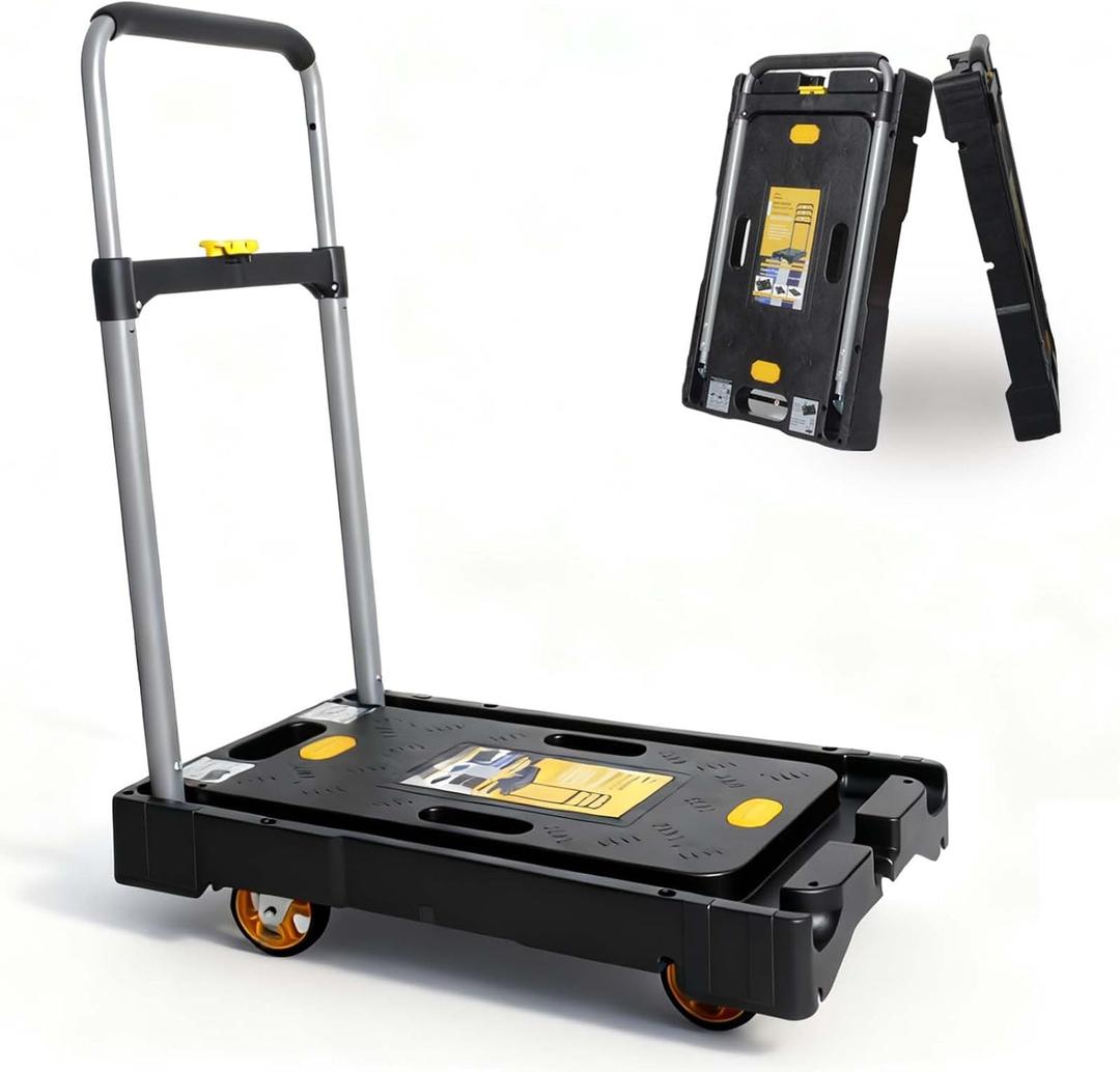 LEADALLWAY Heavy Duty Folding Platform Hand Truck with 3 Height Adjustments,Plug & Play Casters, Non-Slip Surface Multi-Functional Dolly for Furniture Moving and Storage, 300 lbs Capacity