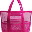 Mesh Beach Bag-Large Tote Bag for Family,Tote Bag with Zipper Pocket for Pool,Toys & Vacation Essentials, Rose Red