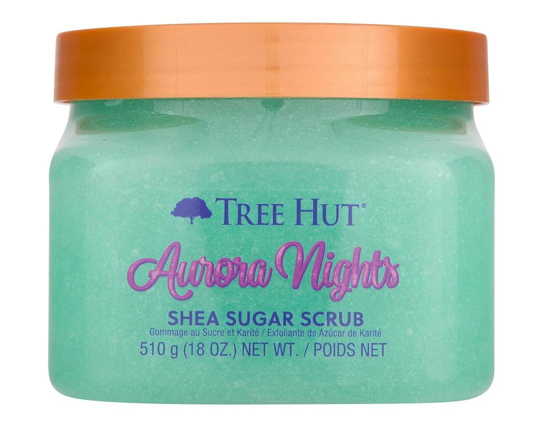 Tree Hut Aurora Nights Shea Sugar Scrub, Exfoliating, Hydrating & Moisturizing Body Scrub with Shea Butter & Nourishing Essential Oils, Smooth & Soften Skin, 18 oz