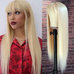 QD-Tizer #613 Blonde Long Straight Synthetic Hair Wigs with Bangs Women's Costume Wig Heat Resistant Hair Replacement Wig (B-Blonde)