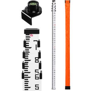 16 Foot Aluminum Grade Rod 10ths 5 Sections Telescopic Laser Level Pole with Bubble Level Carrying Case Double Sided Scale Leveling Measuring Stick for Houses Walls Floors Surveying Equipment