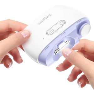 Electric 2-in-1 Nail Clipper & Polisher, 2-Speed Safe Fingernail Trimmer for All Ages, Rechargeable Automatic Nail Clipper with Light, Manicure Set for Baby Kids Seniors & Weak Hands (Purple)
