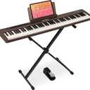 MOSEN 88-key digital piano keyboard with semi-weighted keys, double keyboard, LED display, 380 tones, 128 rhythms, 88 demo songs, Piano Lessons, keyboard stand and sustain pedal (MSP-45WR)-Brown