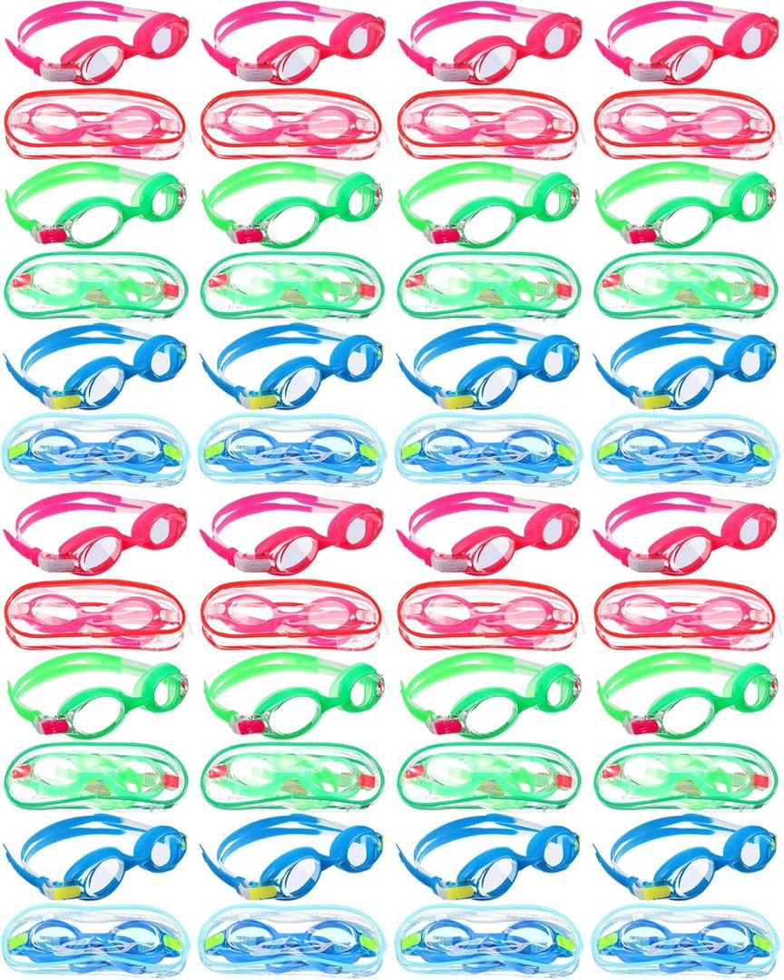 Hoteam 24 Pairs Swim Goggles for Kids bulk 4-9 Wide Vision Swimming Anti Fog Pool Goggles with Cases Boys Girls