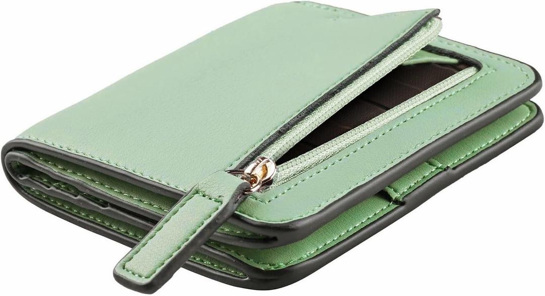 Toughergun Womens Small Slim Leather Wallet with RFID Protection, Compact Bifold Mini Purse with Clear ID Window (Matcha Green)