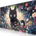 Canjoy Cute Black Cats Anime Mouse pad, 31.5x15.7inch Kawaii Computer Keyboard Mat Extended Large Gaming Mouse Pad with Non-Slip Rubber Base