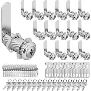 Pertinel Cam Locks Cabinet Locks Keyed Alike, 1-3/8'' (Length) Cylinder Fits on 1-1/8'' Max Panel Thickness, 16pcs Secure Files Drawers RV Storage Locks Replacement Set, Zinc Alloy Chrome Finish