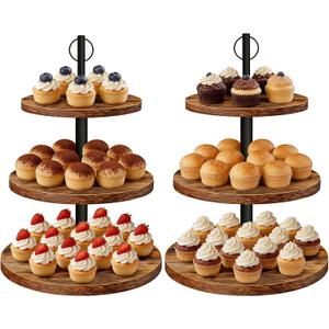 Cupcake Stand, 3 Tier Wood Cake Stands Rustic Cupcake Tower, Round Tiered Tray Stand for Dessert Table Display, Industrial Wooden Serving Stand Wedding, Graduation and Baby Shower