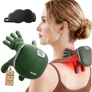 Neck Massager with Heat, 2026 New Electric Shiatsu Neck and Back Massager, Deep Tissue with Heating and Traction Function, Rechargeable USB-C, Real Hands Massage for Back, Shoulder (Green)