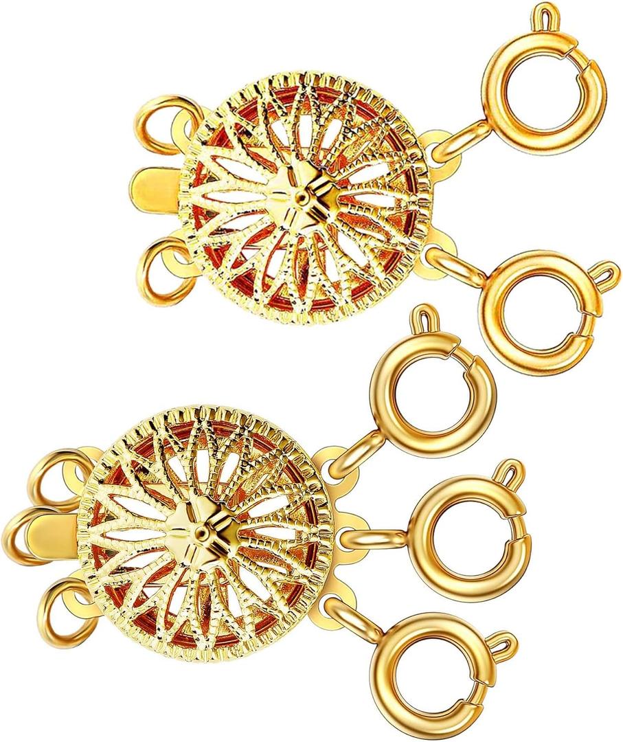 Necklace Layering Clasps Separator for Women 14k Gold & Silver Tangle Free Safety Jewelry Locking Clasp Converter Chain Extender (2 pcs Gold Yellow)