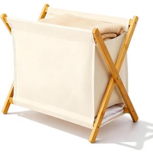 DUMDUM Simple, Eco-Friendly Foldable Laundry Hamper with X-Frame, Multi-Size for Dorm, Bedroom, RV(Beige, Small)