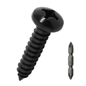 #14 x 1 Pan Head Wood Screws (25 pcs), 18-8 (304) Stainless Steel, Phillips Drive Pan Head Self Tapping Screws, Black Oxide Coated Sheet Metal Screws, Fayeploo (with Phillips Driver Bit)