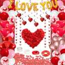 Guudmua 72 Pcs Valentines Day Decor Kit, Happy Anniversary Decorations - Balloon Set, 1000 Pcs Dark-Red Rose Petals, "I LOVE YOU" banner, Multi Decors For Romantic Decorations Special Night