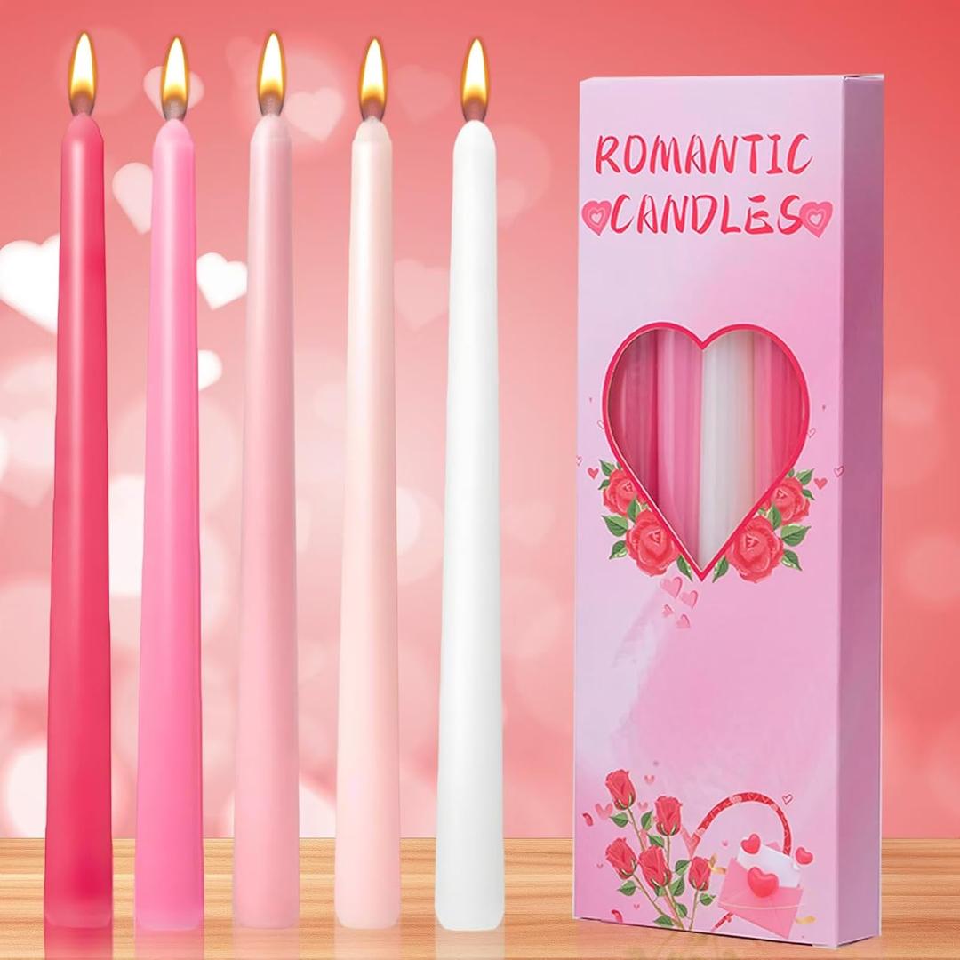 5 Pcs Romantic Taper Candles, 10Inch Dripless Taper Candle 5 Color Tapered Candles Smokeless & Unscented Hand Poured Tall Candlestick Long Burning, Ideal for Weddings, Dinner Parties and Home Decor