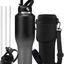 Insulated WaterBottle 40oz with Handle  Vacuum Metal Water Flask with Straws & Sleeve, Stainless Steel Coffee Tumblers Travel Mug, Keep Cold for 48 Hrs, Hot for 24 Hrs