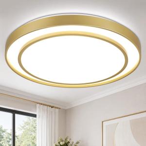 Gold LED Flush Mount Ceiling Light 20 Inch, Dimmable Ceiling Light Fixture 48W with 5CCT, Modern Kitchen Lighting Fixtures Ceiling for Bedroom Living Room