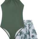 Girls One Piece Swimsuits with Mesh Skirt Tanikini Bathing Suit Swimwear 6-14Y